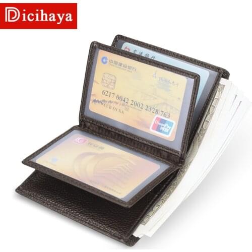 DICIHAYA Genuine Leather Cowhide Driving License Bag Multifunctional Female Wallet Vertical Mens Double Loose-leaf ID Card Hold