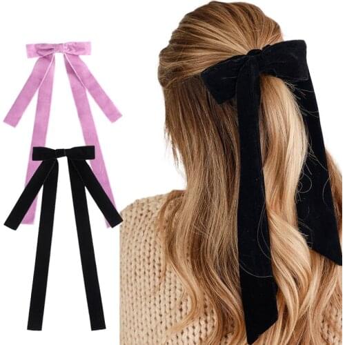 Molans Solid Color Long Ribbon Hair Clip For Women Velvet Bowknot Hairpins Barrette Hairgrips New Hair Accessories Headwear