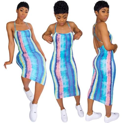 S-XL Womens Spaghetti Strap Maxi Dress Rainbow Stripe Casual Summer Maxi Dress Sleeveless V Neck Long Dresses