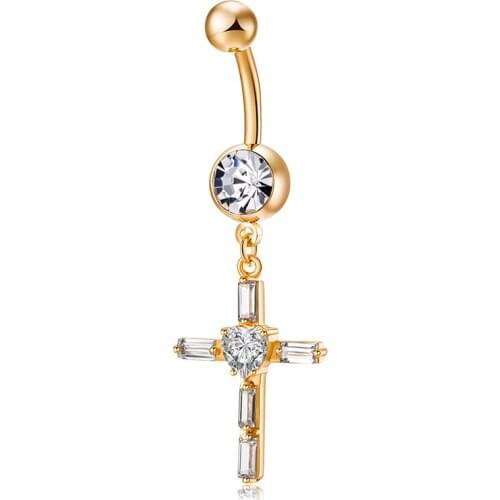 Girls Bohemian Style Vintage Body Jewelry Women Trendy Shining Rhinestone Belly Button Ring Ladies Cross Shaped Navel Piercing