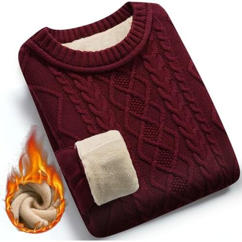 Winter Men Sweater Plus Velvet Keep Warm 2021 New Arrival Slim Thick Male Pullover Sweater Teenage Boys Korean Style