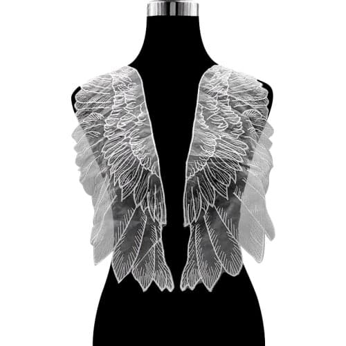 1 pair of White/black yarn Embroidered wings Lace Fabric Embroidered Applique Neckline cloth Lace Fabric Sewing Supplies