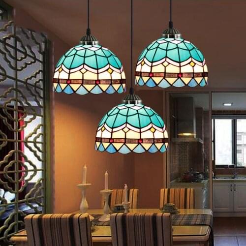 16inch Tiffany Mediterranean Stained Glass Suspended Luminaire E27 110-240v Chain Pendant Light For Home Parlor Dining Bed Room