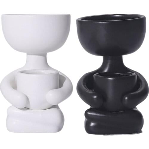 2Pcs Ceramic Plant Pot Sitting Human Shaped Planter Plant Container Desktop Decoration for Home Office Room(6X6X10cm)