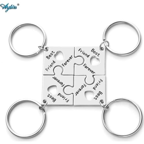 Ayliss Alloy Square Puzzle Keychain Mini Hollow Heart Best Friend Forever Puzzle Pieces Friendship Keychains Keyring Gift