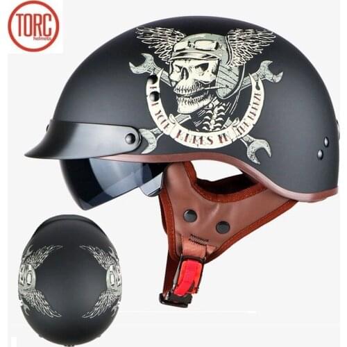 Free shipping 1pcs TORC 3/4 Open Face Scooter Vintage DOT Moto Retro Half Helmet Cruiser Motorcycle Helmet With W Visor