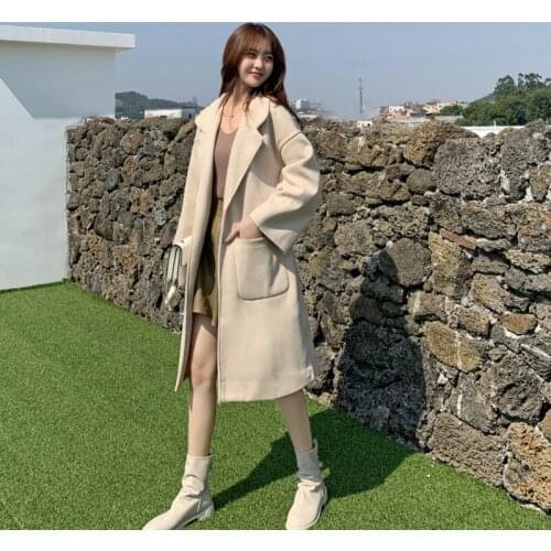 Large Size Autumn and Winter Wool Woolen Coat 2020 Hot Sale Casual New V-Neck Winter Coat Women Belt Maple Red Temperament Coat