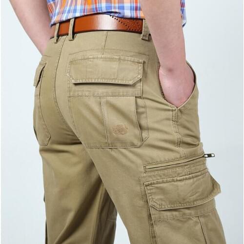 ZHEN DI JI PU Mens Cargo Pants New Designer Solid Straight Trousers Multi-pockets Cargo Pants pantalon homme No Belt