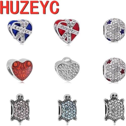 2pcs Stainless Steel Ocean Star Heart Tortoise Crystal Beads New Dangle Charm Fit Original Pandora Charm Bracelet Jewelry Gift