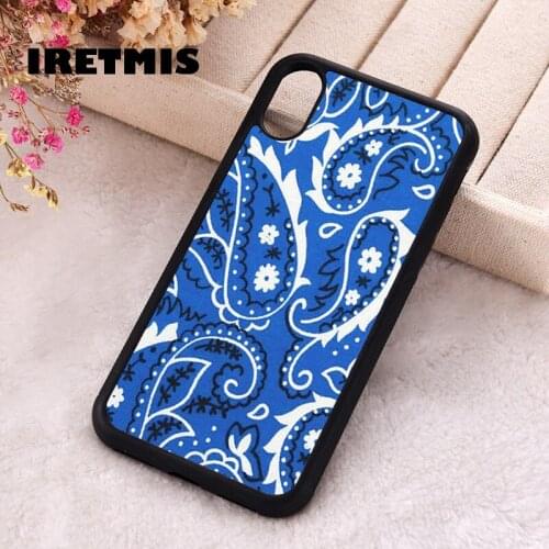 Iretmis 5 5S SE 2020 Phone Cover Case for iPhone 6 6S 7 8 Plus X Xs XR 11 12 Mini Pro Max Rubber Silicone Blue Bandana Paisley