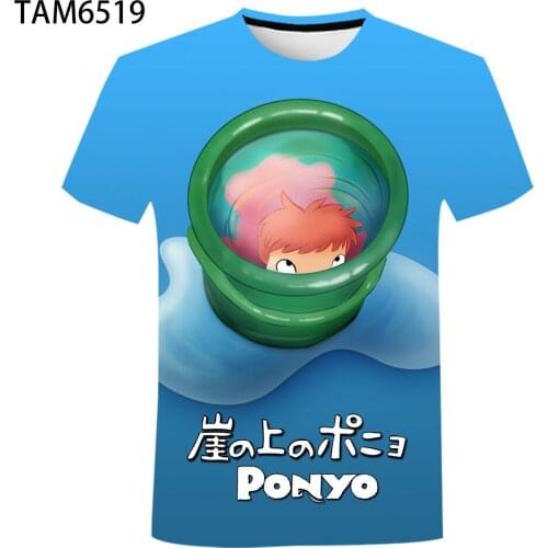 Ponyo Summer New Childrens Short Sleeve T-Shirt Anime 3D Youth Leisure Fashion Childrens Hip Hop Oversized Cute Mens Top