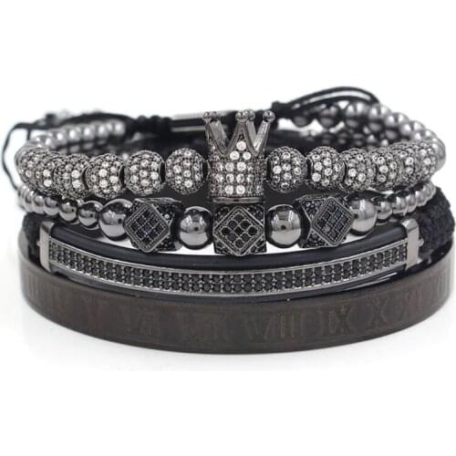 Imperial Crown King Bracelet Luxury Charm Roman Numeral Bracelet Pave CZ Zircon Bracelet Bangle For Men Women Jewelry