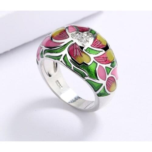 925 Silver High Quality Flower Colorful White Zircon Ring For Ladies Birthday Party Engagement Jewelry Gift