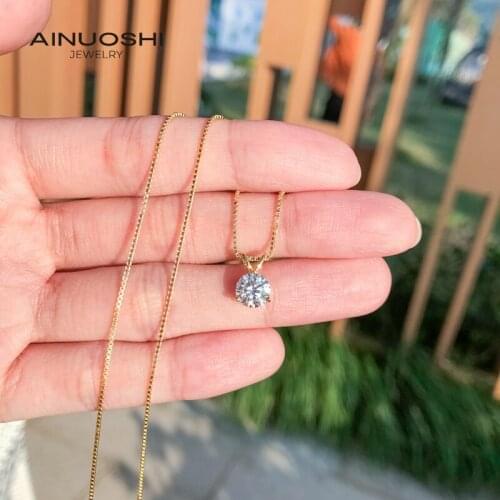 AINUOSHI 925 Sterling Silver 1ct 6.5mm Round Excellent Cut Moissanite Pendant Necklace for Women Fine Jewelry Christmas Gift