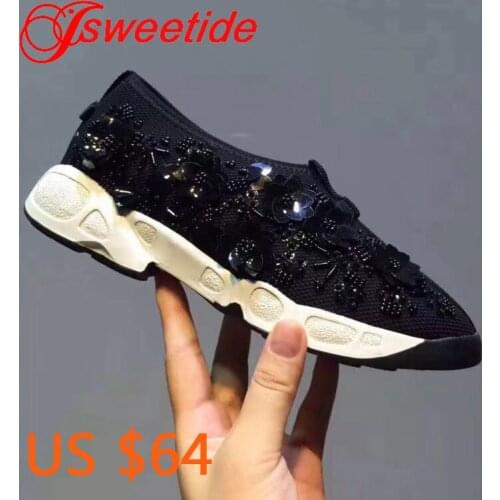 Flats Platform Women Casual Crystal Shoes For All Season Hot Selling Female Leisure String Bead Breathable Comfortable Sneakers