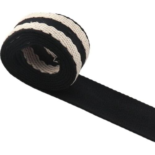 32MM Width White and Black Color polyester cotton canvas Webbing Belt Strap Garments High Quality Ribbon for DIY Accessories