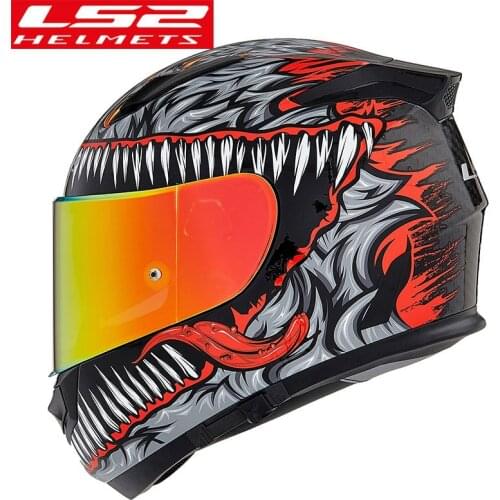 LS2 ECE FF801 Carbon Fiber Shell Full Face Motorcycle Helmet With Chrome Red Visor Casto moto With Anti-fog Film
