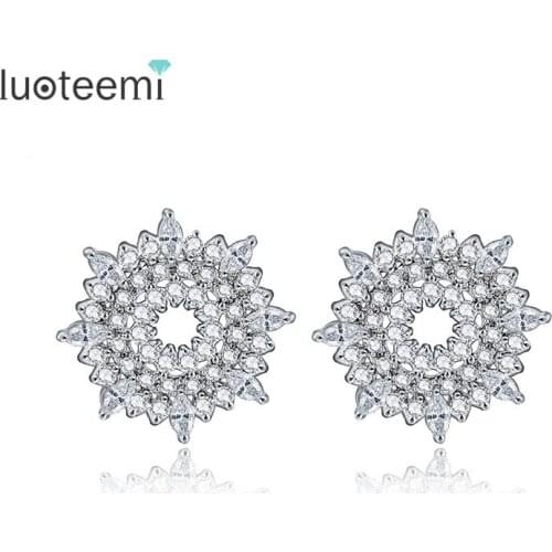 LUOTEEMI AAA Quality Fashion 2016 New Style Sparkling Genuine Crystal CZ Stud Earrings For Women Wedding Bridal Brincos