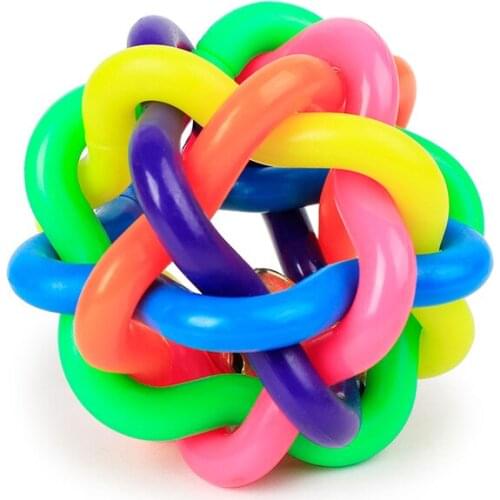 Cute Dog Toys Interactive Pet Dog Ball Toy Cat Toy With Small Bell Rainbow Dogs Toys Pets Chewing Playing Fetching Nice Ball F1