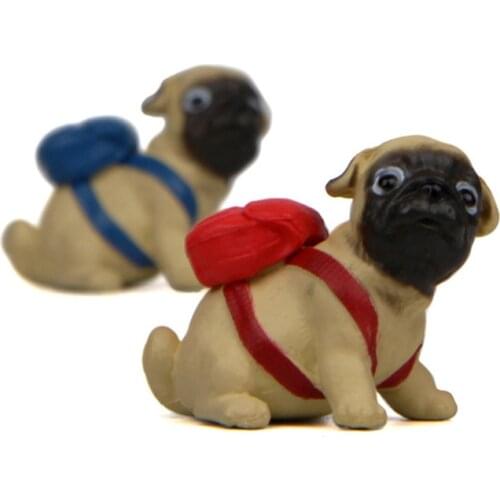 Cute Fun Pug with Schoolbag Sleeping French Bulldog PVC Pet Dolls Figurine Landscape Decoration Mini Toys for Kids Baby Gifts