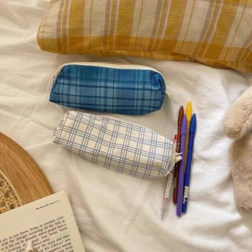 Sweet Plaid JK Style Pencil Bag Korean Stationery Pen Case Zipper Student Pouches Fountain School Office Supplies