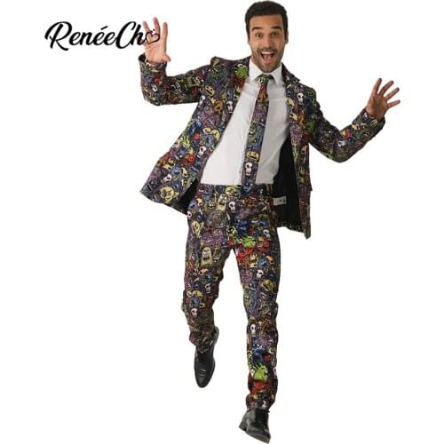 Crazy Suit Men`s Monster Costume Suit Adult Skeleton Costume For Halloween Men Blazer Suit Christmas Costume Bone Suit Cosplay