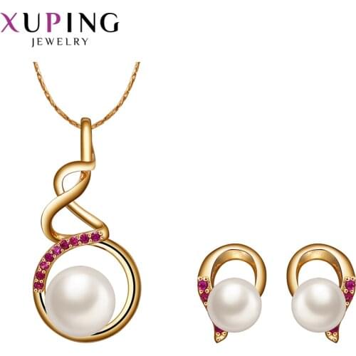 Xuping Fashion Imitation Pearl New Charms Styles Pendant Earrings Jewelry Set Party Gift Ladies 60071