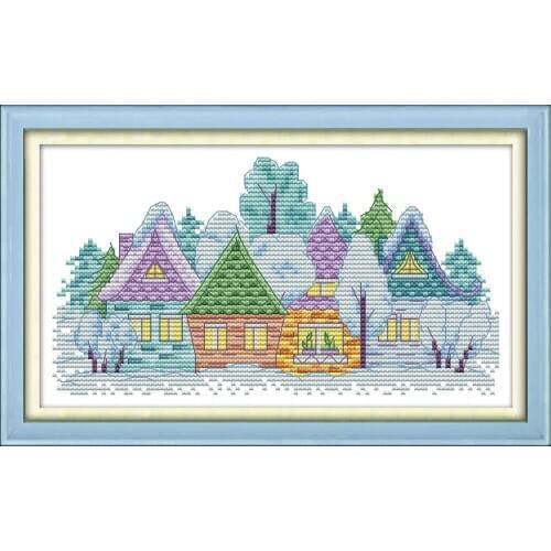 NKF Small Village Counted Cross Stitch Patterns 11CT 14CT Chinese Cross Stitch Kits for Embroidery Home Decor