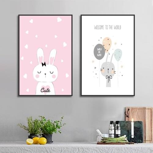 Nordic Minimalist Rabbits Animals Cartoon Canvas Painting for Children's Room Decoration Modern Home Wall Art Posters and Pri