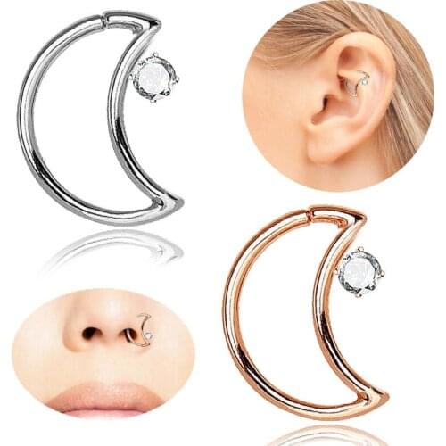 New Fashion Simple Hollow Moon Zircon Nose Rings for Women Body Piecing Jewelry