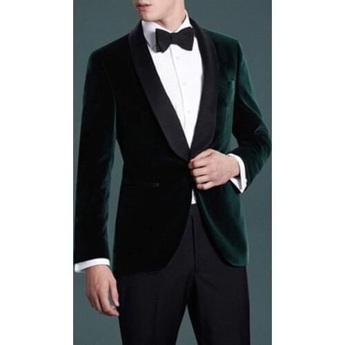Autumn New Custom Made Fashion Handsome Dark Geen Velvet Coat With Black Pants Men Suits For Wedding Dress Groomsmen Tuxedo Suit
