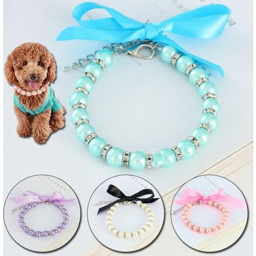 Pet Collar Faux Pearl Necklace Rhinestone Puppy Collar Adjustable Pet Kitten Neck Decor Choker Cat Small Dog Accessories