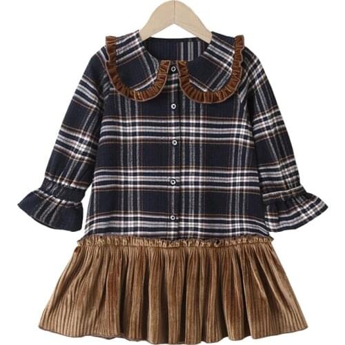 Baby Girl Dress 2020 New Spring Baby Girls Clothes Cute Plaid Velvet Princess Party Frocks Fashion Kids Clothing Age 2 3 4 6 7