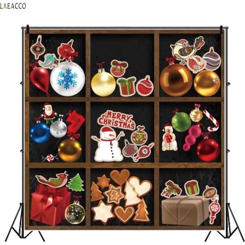 Laeacco Christmas Photography Backdrop Wooden Shelf Balls Snowman Tree Children Portriat Photocall Photo Background Photo Studio