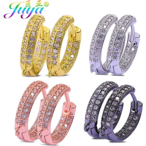 Juya DIY Earwire Supplies Cz Gold Silver Color Fasterner Hoop Earring Hooks Accessories For Handmade Fashion Earrings Making