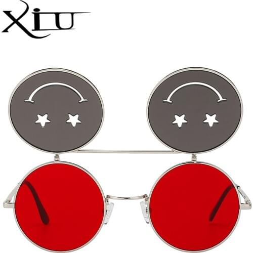 XIU Round Shade Flip Up Sunglasses Retro Vintage Men Women Brand Designer Sun glasses Sea Lens Classic Eyeglasses UV400