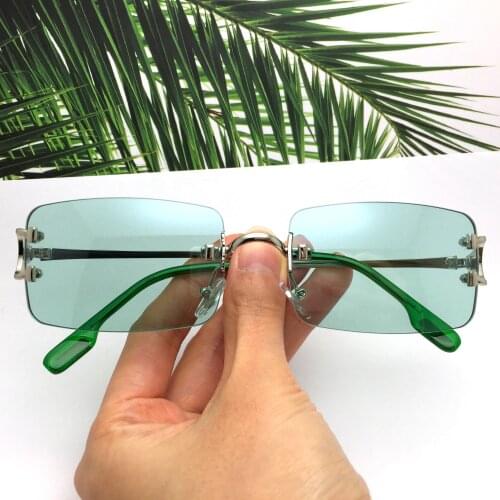 Small Green Rectangle Sunglasses Vintage Shades For Women Rimless Square Sun Glasses Men Female Brand Designer Unique Eyewear