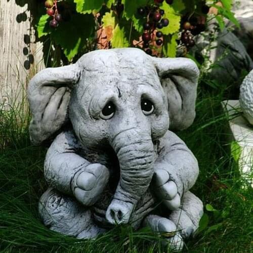Sitting Elephant Figurine Home Office Desktop Animal Statue Decor Ornament