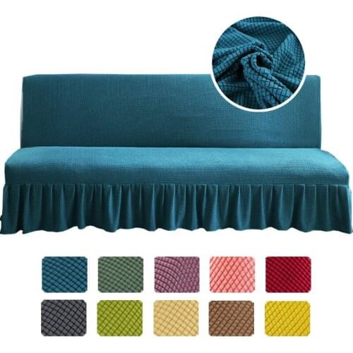 Universal Size Armless Sofa Bed Cover Polar Fleece Fabric Washable Removable Big Elastic Stretch Folding Sofa Bed Slipcovers