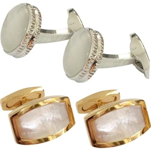5pairs/lot Gold Cufflinks With White Cats Eye Stone Inlaid Cuff Links Wedding/Business Gift Mens Jewelry Wholesale