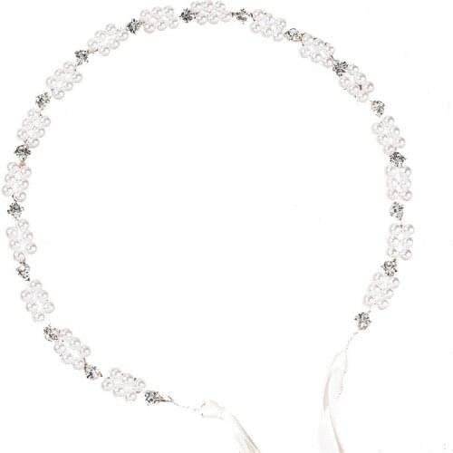 Pearl Soft Chain Headband with Ribbon Handmade Rhinestone Wedding Hair Chain Hair Accessories Gifts for Women TT@88