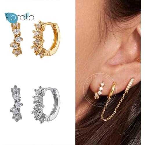 925 Silver Ear Buckle 11mm Mini Huggies Small Hoops earrings For Women Ear Above Accessories Jewelry 2021 Fashion Luxury Crystal