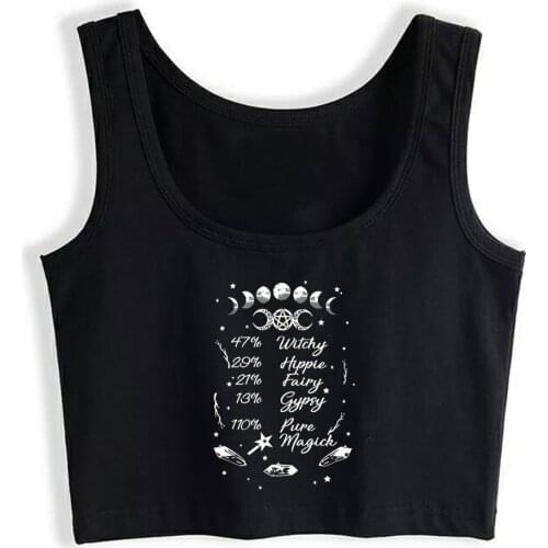 Crop Top Female 47% witchy 29% hippie 21% fairy 13% gypsy O-Neck White Print Tank Top Women