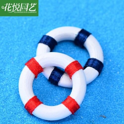 2 Pcs Micro Landscape Creative Green Plant Gift Mediterranean Style Small Swimming Circle Life Buoy Decor Furnishing Articles