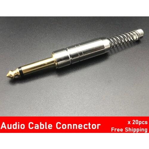 20pcs 6.35mm 3Pole Stereo Audio Jack Amplifier Microphone Solder Plug with Spring for Guitar Audio Cable Connector