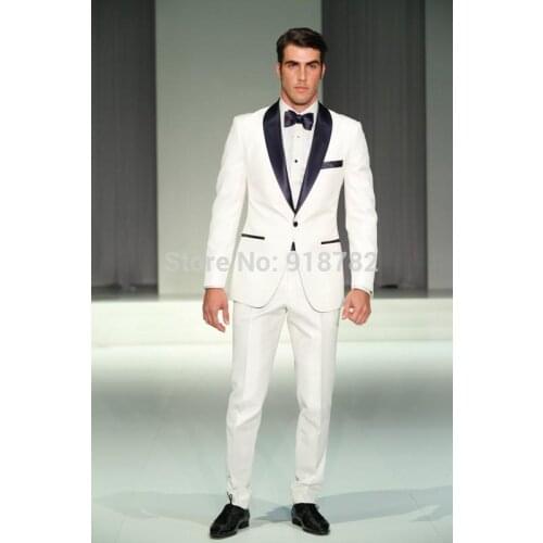 2016 Custom made Best Selling Groomsman White Suit Best Man Men Wedding Suits Groom Tuxedos For Men Bridegroom Jacket+Pant+Bow