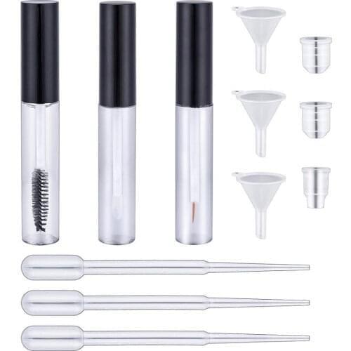 Free shipping 60/120pcs 10ml Empty Mascara Tube Eyeliner Bottle Lip Gloss Tubes Vials Containers with funnels +pipettes