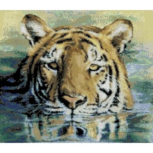 FREE delivery hot selling Top Quality counted cross stitch kit tiger in water, jaguar in water