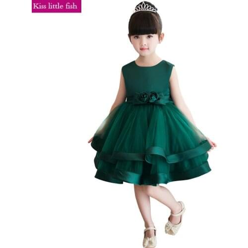 Free shipping Dark green Short flower girl dress Wedding dress for girl kids