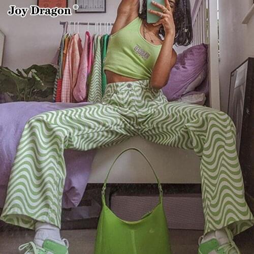 Traffic Woman Pants Classic Vintage Straight High Waist Fashion Loose Wide Leg High Waist Long Trouser Print Autumn Spring 2021